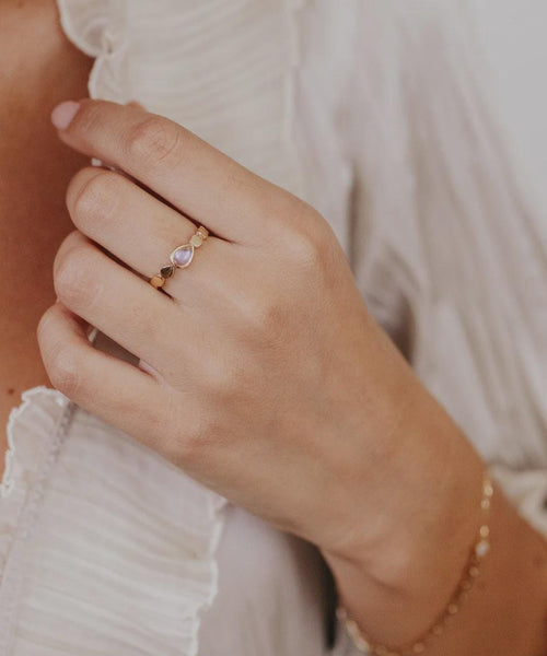 Pear Cut Rainbow Moonstone Eternity Band Silver Teardrop Ring | Anima jewels