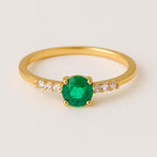 6mm Emerald & Diamond Ring | 925 Sterling Silver May Birthstone Band | Anima jewels
