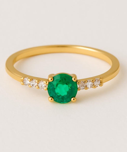6mm Emerald & Diamond Ring | 925 Sterling Silver May Birthstone Band | Anima jewels