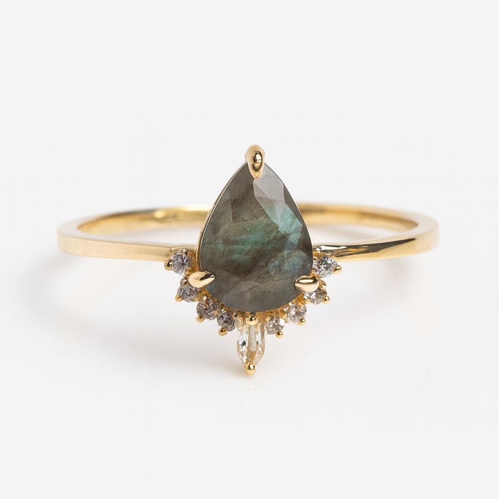 Pear Labradorite Drop Ring | 925 Sterling Silver Boho Engagement Band | Anima jewels