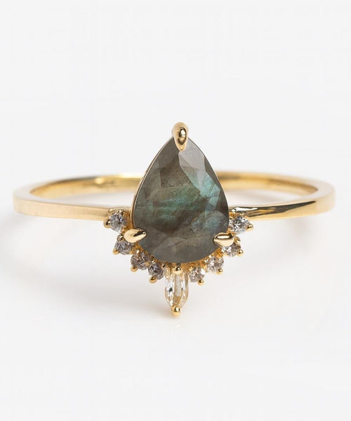 Pear Labradorite Drop Ring | 925 Sterling Silver Boho Engagement Band | Anima jewels