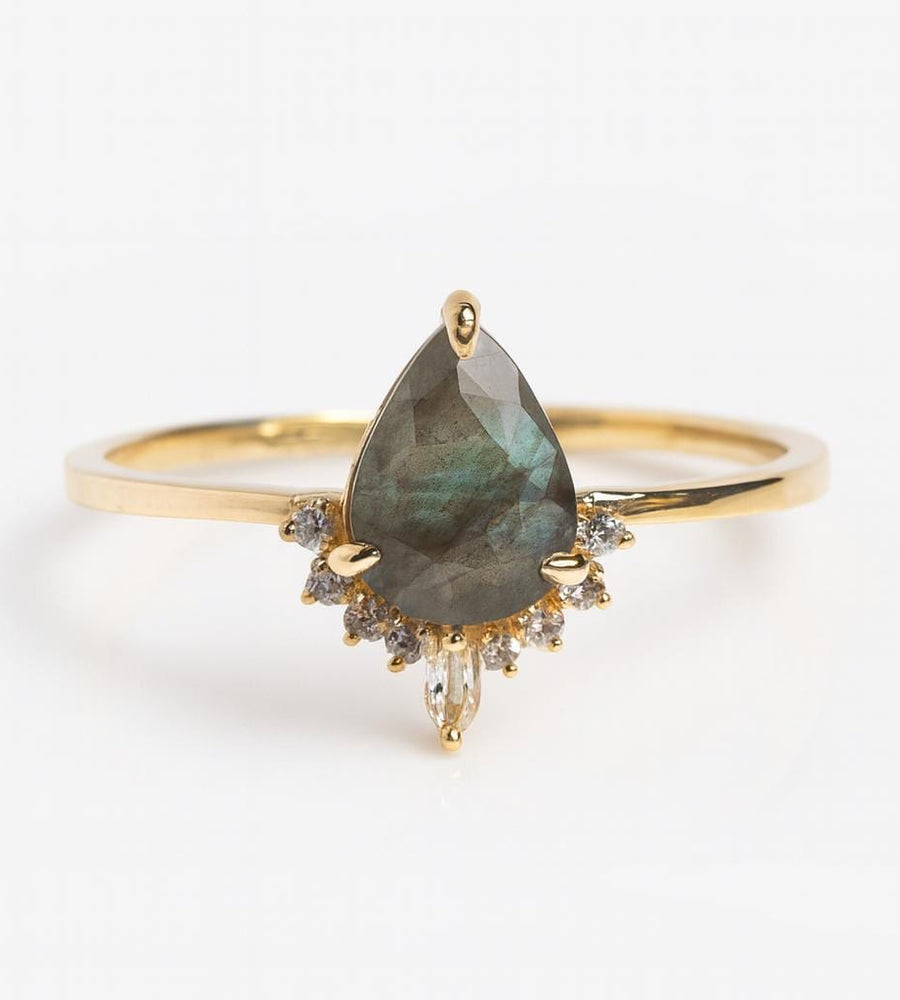 Pear Labradorite Drop Ring | 925 Sterling Silver Boho Engagement Band | Anima jewels