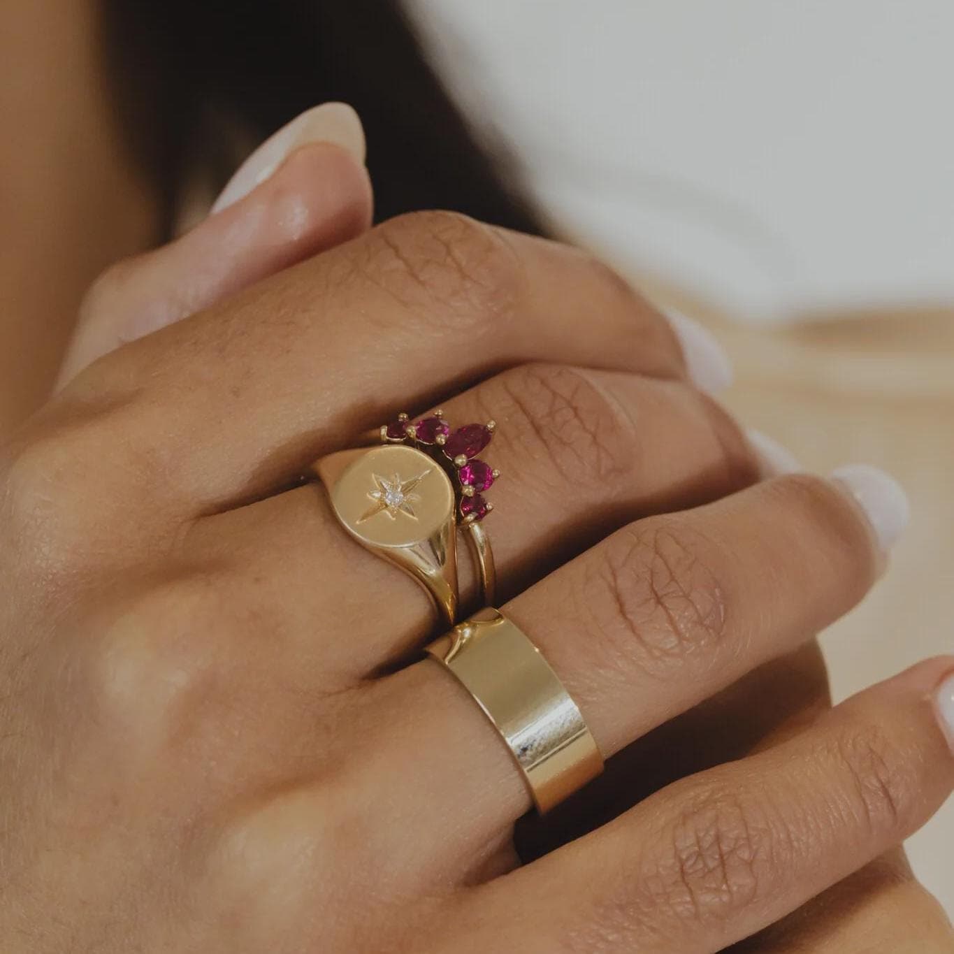 Ruby Curved Nesting Band Silver Chevron Tiara Stacking Ring | Anima jewels