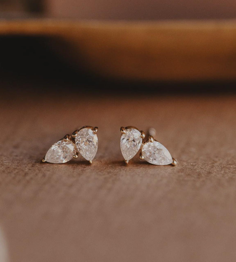 Duo Pear Diamond Stud Earrings in Solid 14k Gold | Anima Jewels