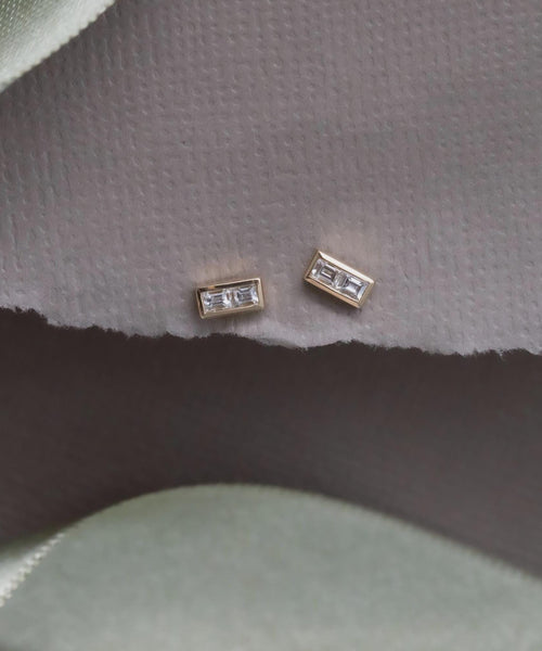 Double Baguette Diamond Bezel Earrings 14k Gold | Anima jewels