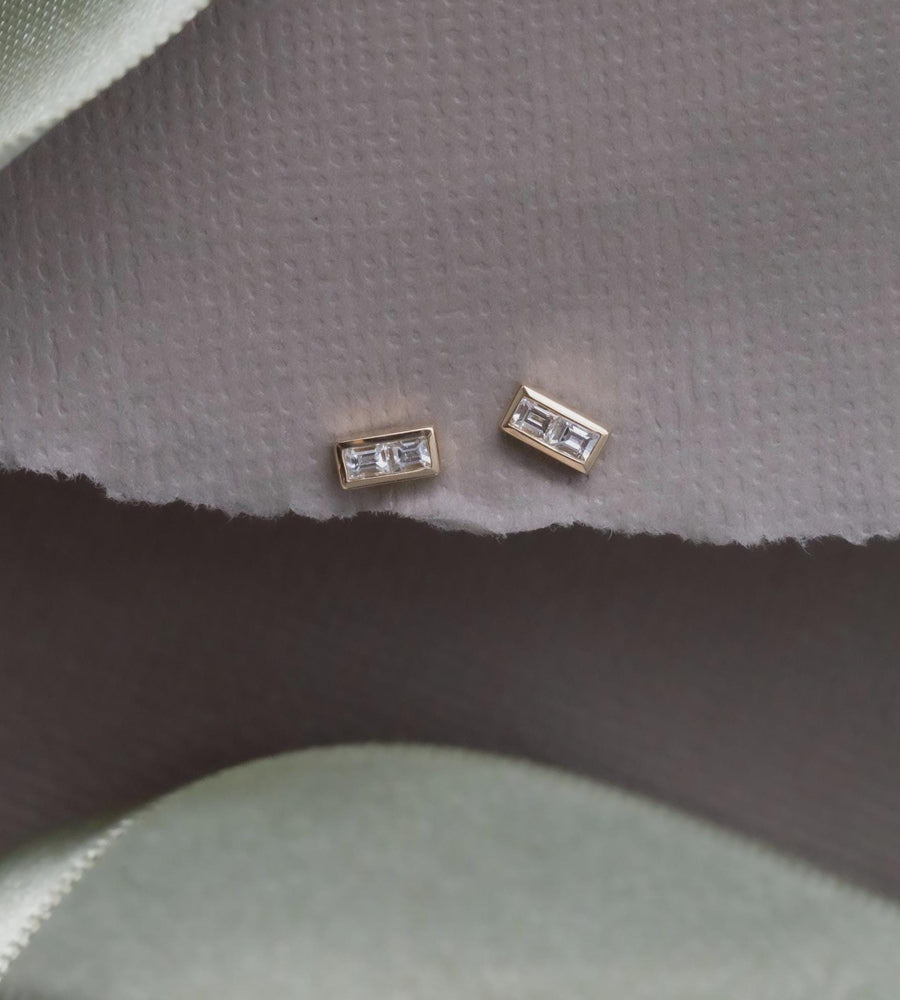 Double Baguette Diamond Bezel Earrings 14k Gold | Anima jewels