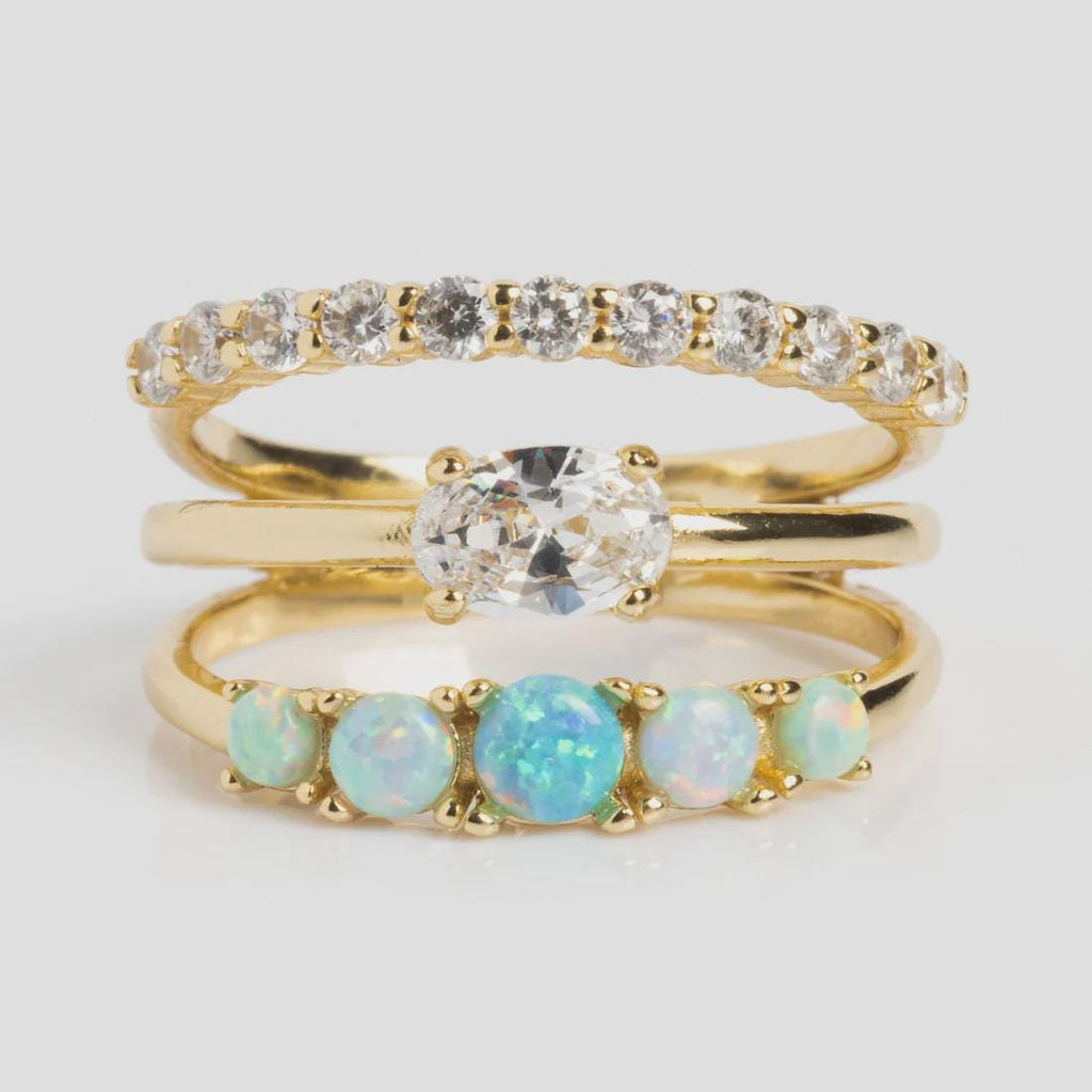 Dainty White Opal & CZ Stacking Ring | Sterling Silver or 14K Gold | Anima jewels