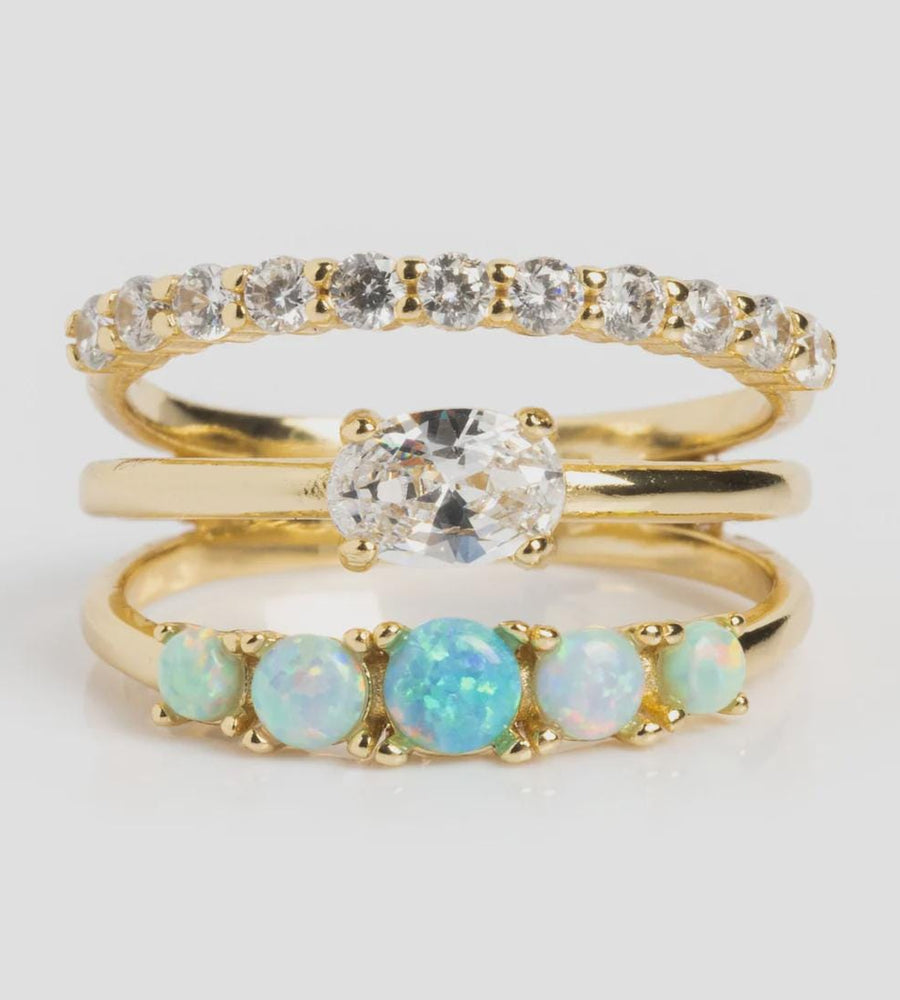 Dainty White Opal & CZ Stacking Ring | Sterling Silver or 14K Gold | Anima jewels
