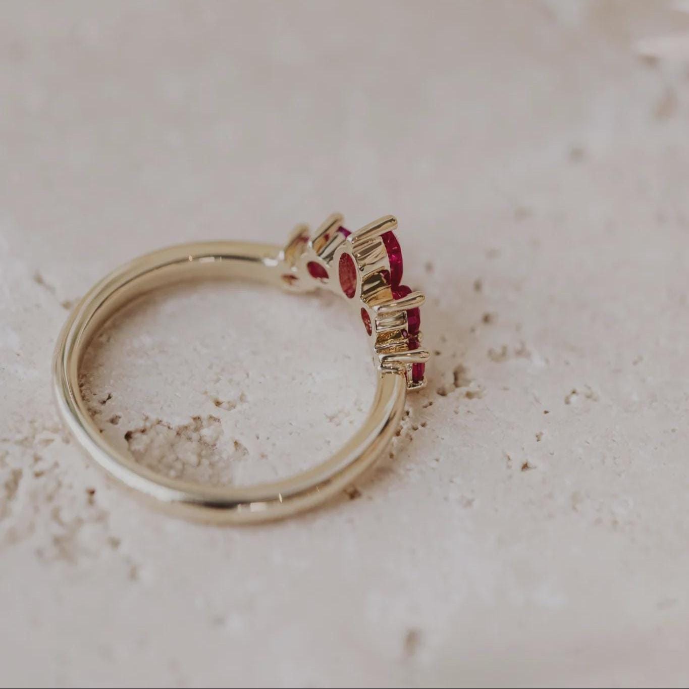 Ruby Curved Nesting Band Silver Chevron Tiara Stacking Ring | Anima jewels