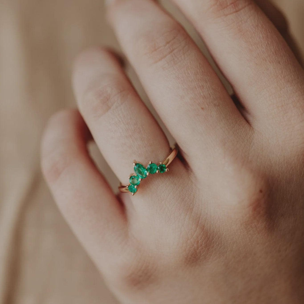 Emerald Curved Wedding Band Silver Chevron Stacking Ring | Anima jewels