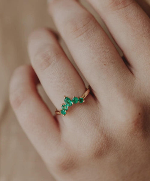 Emerald Curved Wedding Band Silver Chevron Stacking Ring | Anima jewels