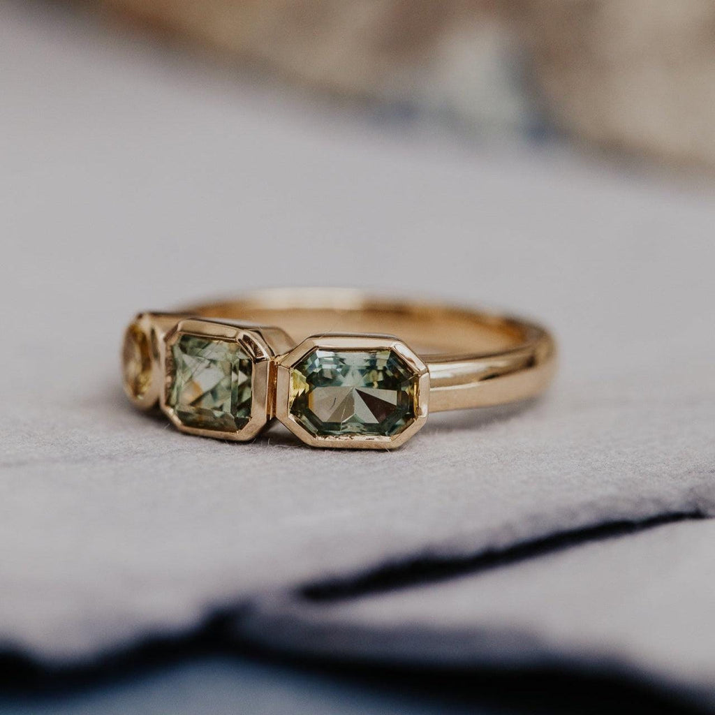 Montana Sapphire Three-Stone Bezel Ring Silver Engagement Band | Anima jewels