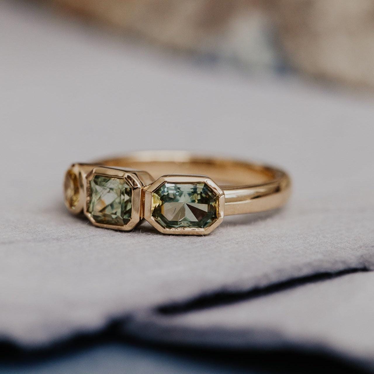 Montana Sapphire Three-Stone Bezel Ring Silver Engagement Band | Anima jewels