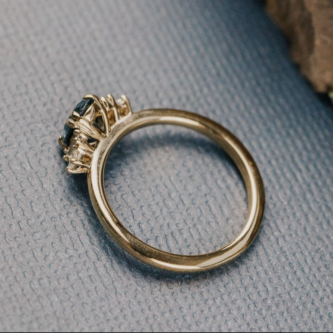 Oval Montana Sapphire Diamond Double Prong Silver Ring | Anima jewels