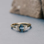 Oval Montana Sapphire Diamond Double Prong Silver Ring | Anima jewels