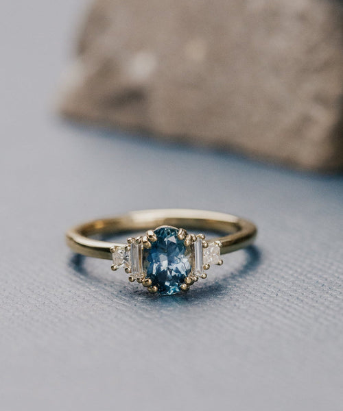 Oval Montana Sapphire Diamond Double Prong Silver Ring | Anima jewels