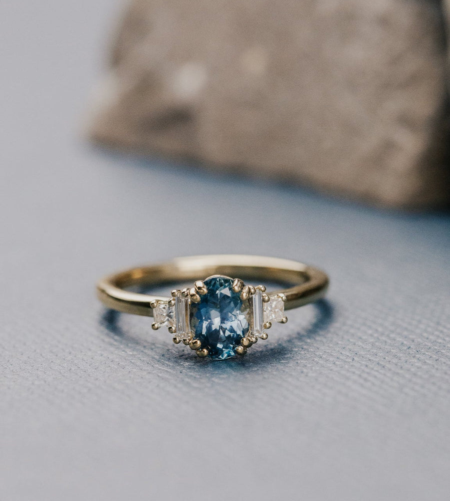 Oval Montana Sapphire Diamond Double Prong Silver Ring | Anima jewels
