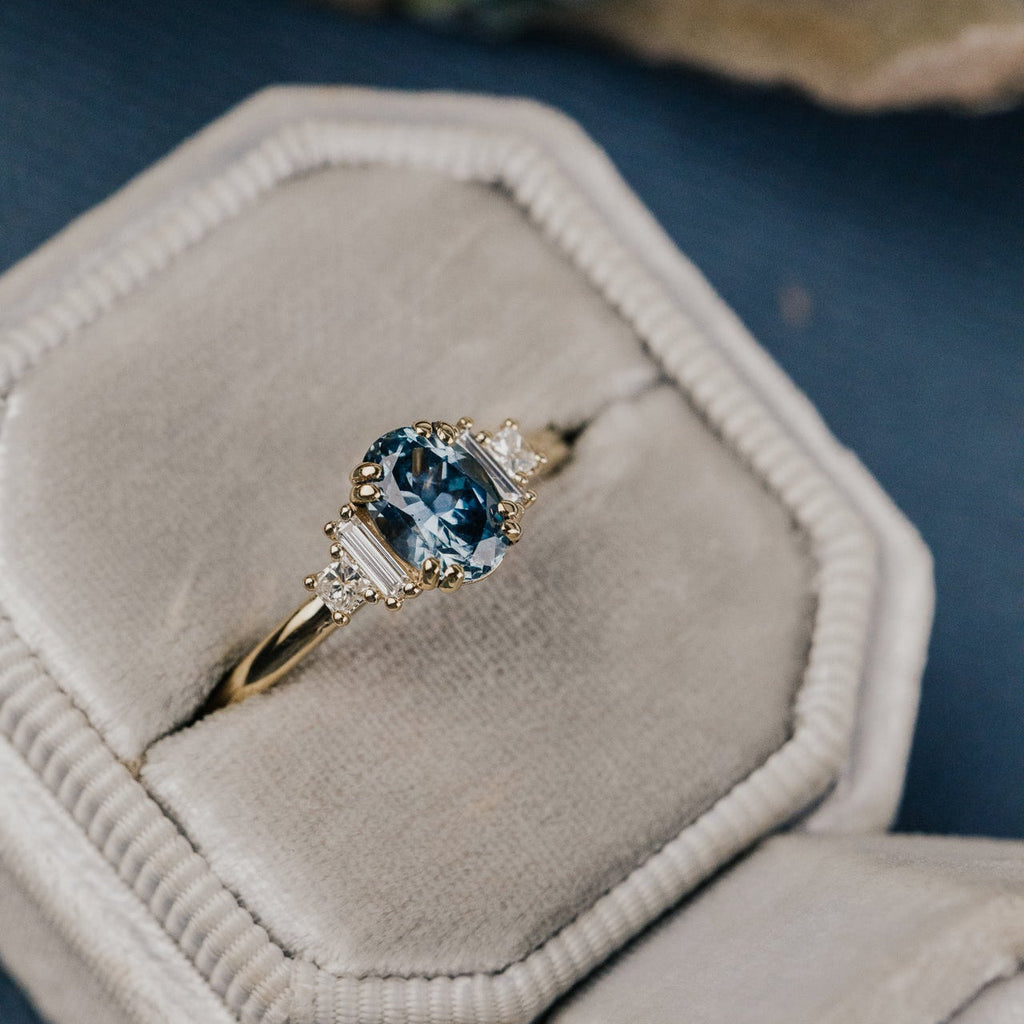 Oval Montana Sapphire Diamond Double Prong Silver Ring | Anima jewels