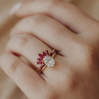 Ruby Curved Wedding Band Silver Leaf Stacking Ring | Anima jewels