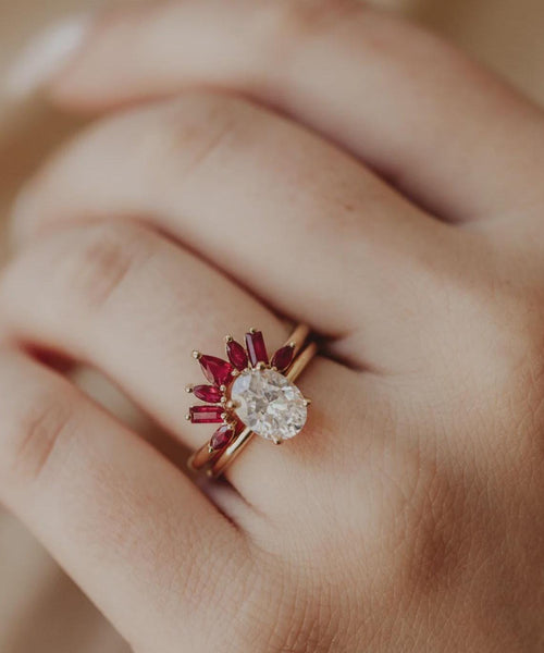 Ruby Curved Wedding Band Silver Leaf Stacking Ring | Anima jewels