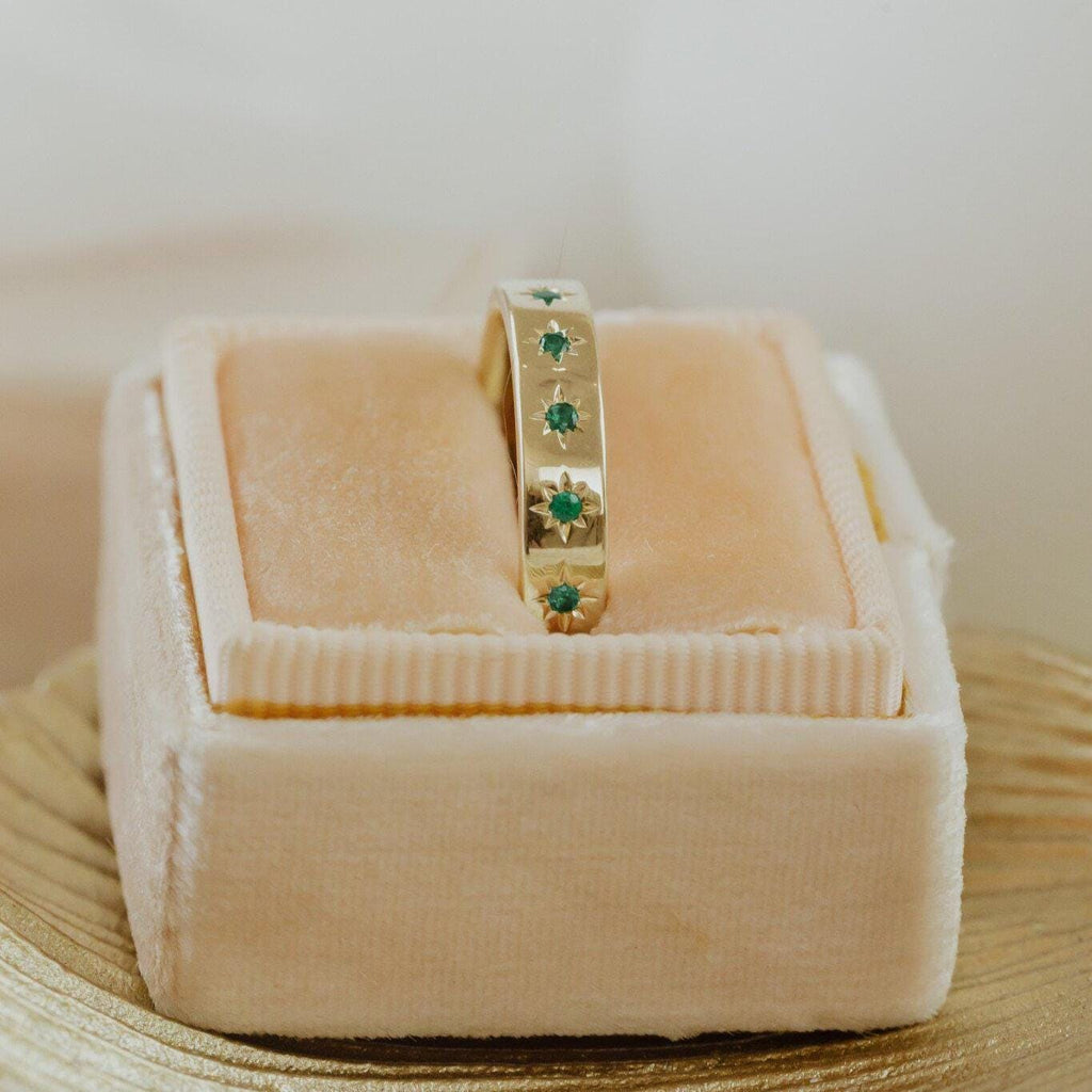 Star Emerald Stacking Eternity Ring Silver Celestial Band | Anima jewels