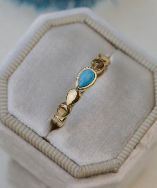 Pear Cut Turquoise Eternity Band Dainty Gold Boho Ring | Anima jewels