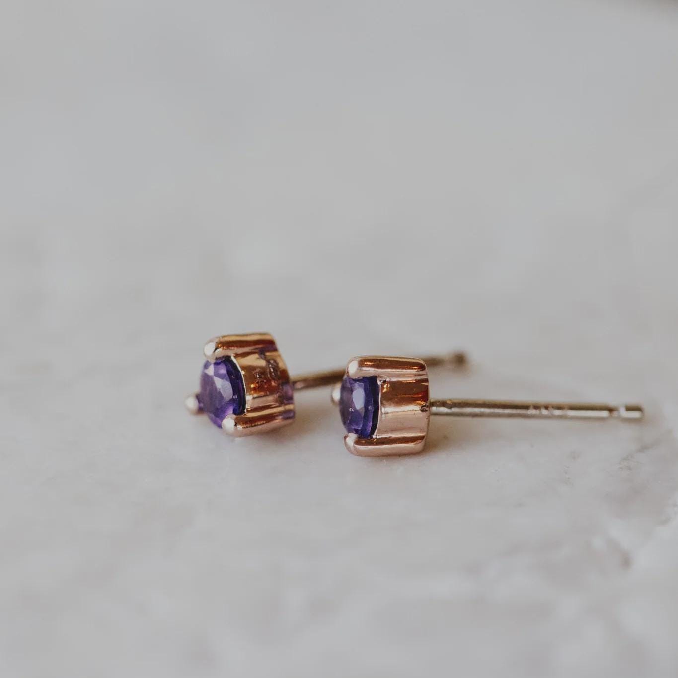 Personalized Birthstone Trio Stud Earrings in Solid 14k Gold | Anima Jewels
