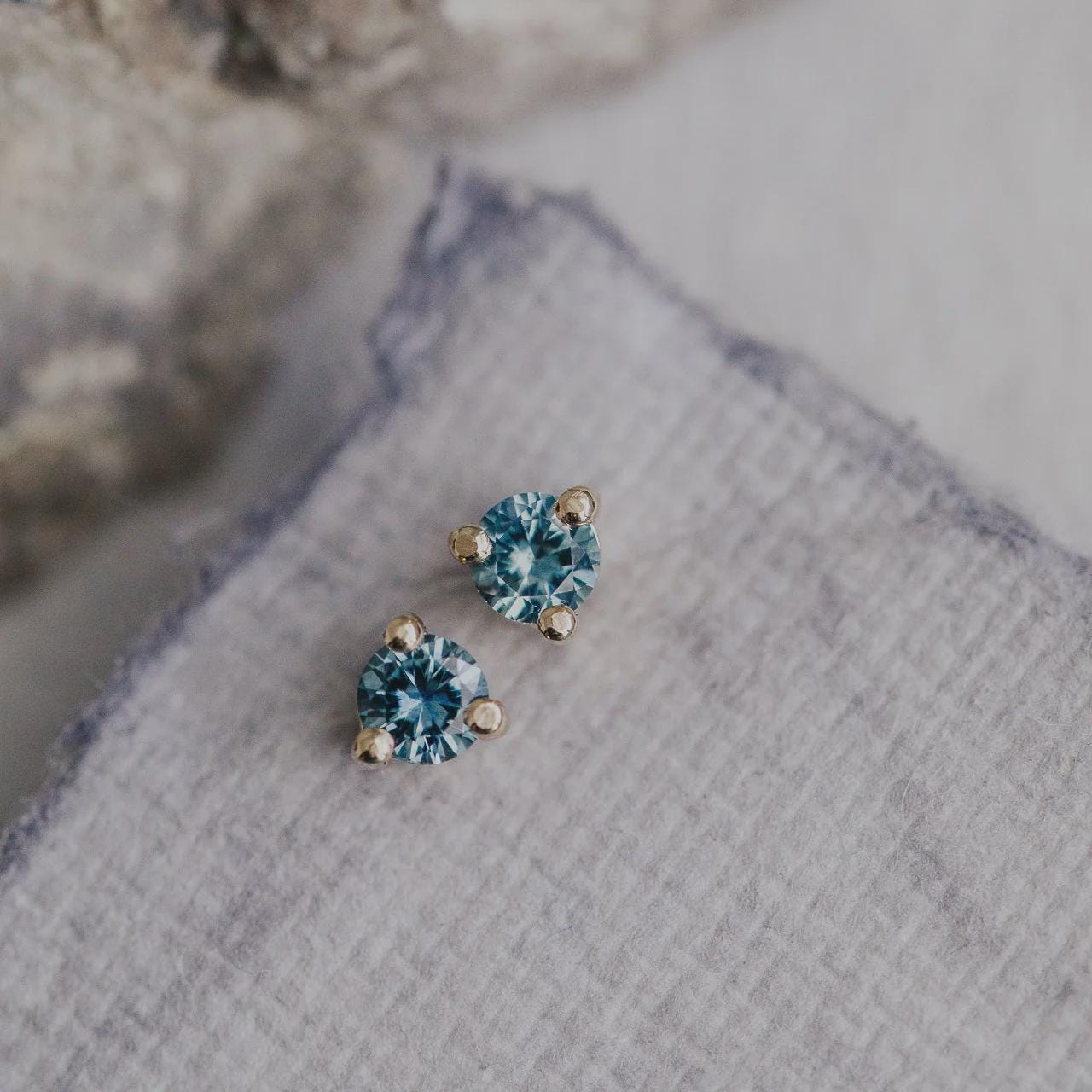 Personalized Birthstone Trio Stud Earrings in Solid 14k Gold | Anima Jewels