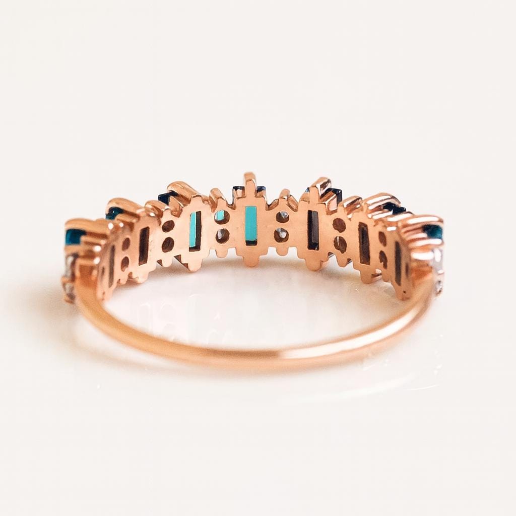 Baguette London Blue Topaz Wedding Band | Diamond Half Eternity Ring | Anima jewels