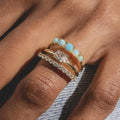 Dainty White Opal & CZ Stacking Ring | Sterling Silver or 14K Gold | Anima jewels