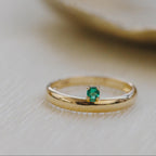Emerald Solitaire Dainty Ring Silver Minimalist Stacking Band | Anima jewels