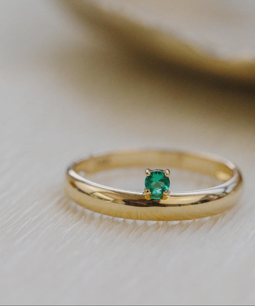 Emerald Solitaire Dainty Ring Silver Minimalist Stacking Band | Anima jewels