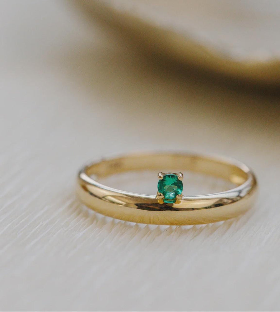 Emerald Solitaire Dainty Ring Silver Minimalist Stacking Band | Anima jewels