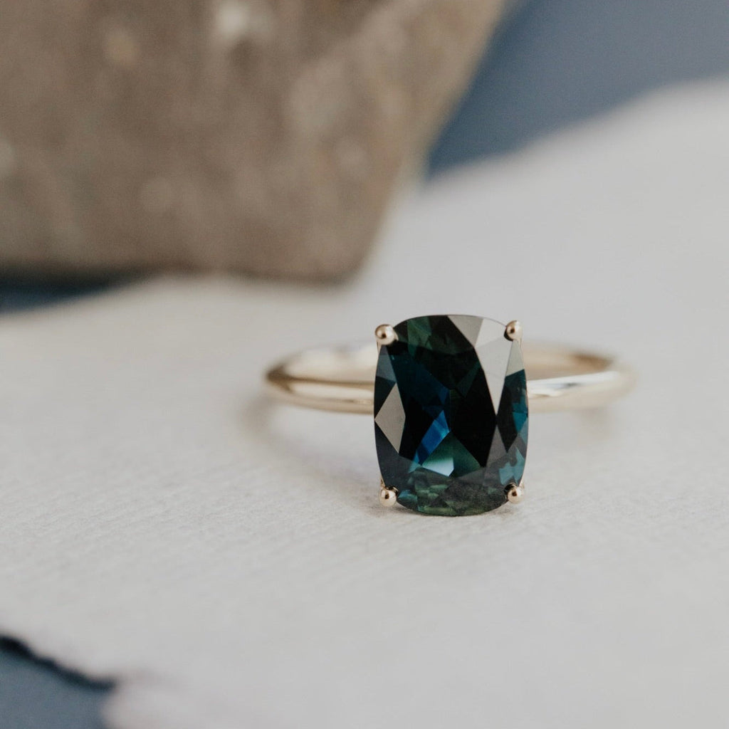 Emerald Cut Montana Sapphire Ring – 3.67 ct Blue Sapphire in Sterling Silver One-of-a-Kind Solitaire Engagement Ring – Handmade Fine Jewelry