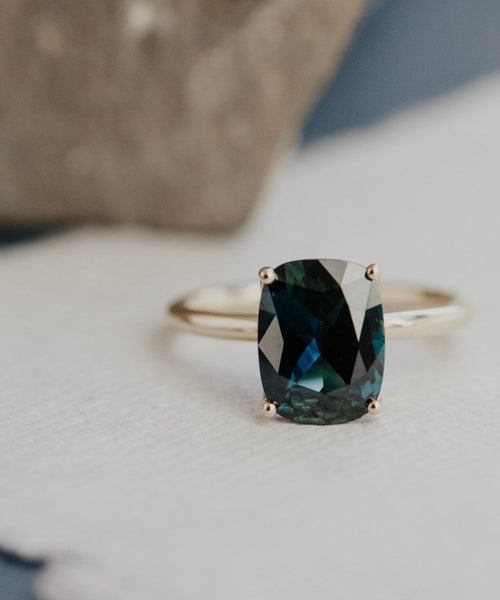 Emerald Cut Montana Sapphire Ring – 3.67 ct Blue Sapphire in Sterling Silver One-of-a-Kind Solitaire Engagement Ring – Handmade Fine Jewelry