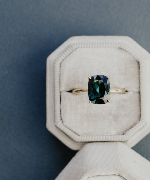 Emerald Cut Montana Sapphire Ring – 3.67 ct Blue Sapphire in Sterling Silver One-of-a-Kind Solitaire Engagement Ring – Handmade Fine Jewelry