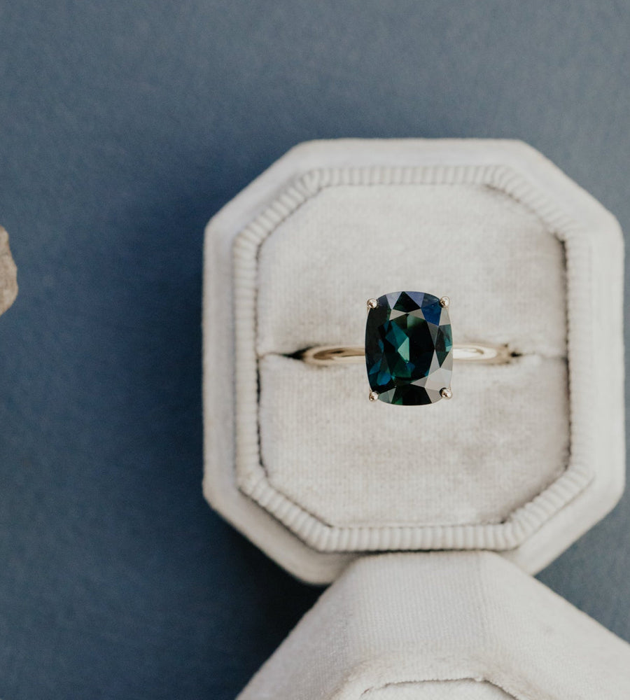 Emerald Cut Montana Sapphire Ring – 3.67 ct Blue Sapphire in Sterling Silver One-of-a-Kind Solitaire Engagement Ring – Handmade Fine Jewelry