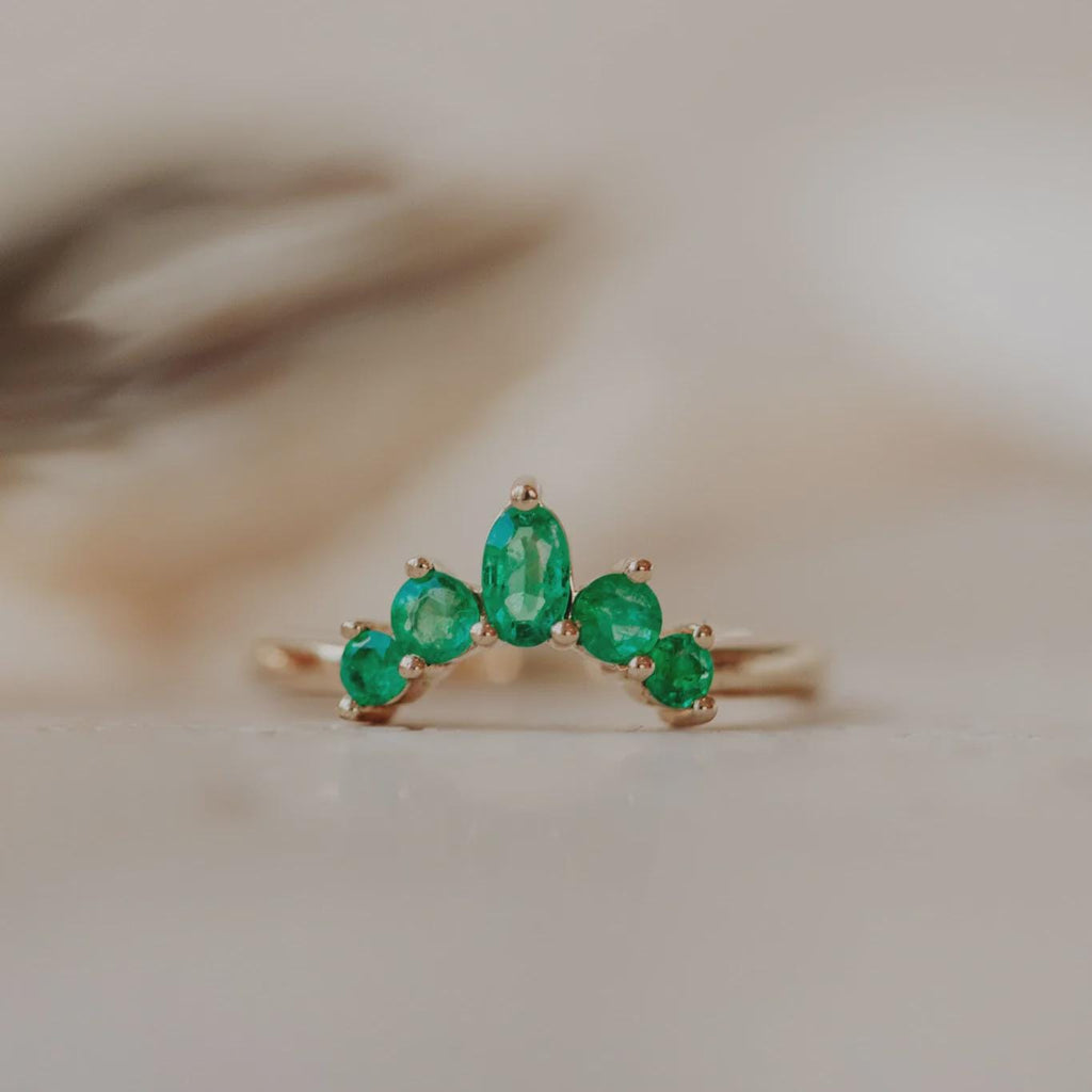 Emerald Curved Wedding Band Silver Chevron Stacking Ring | Anima jewels