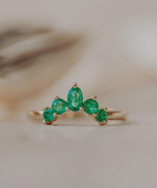 Emerald Curved Wedding Band Silver Chevron Stacking Ring | Anima jewels