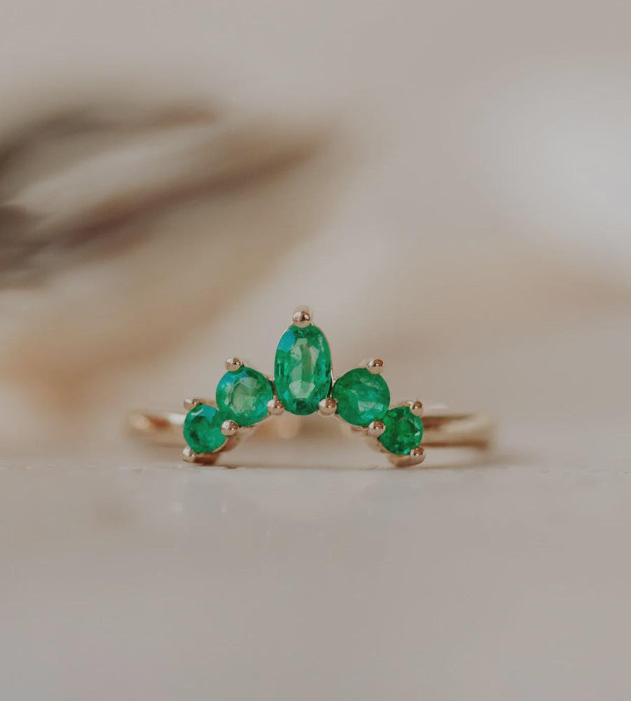 Emerald Curved Wedding Band Silver Chevron Stacking Ring | Anima jewels