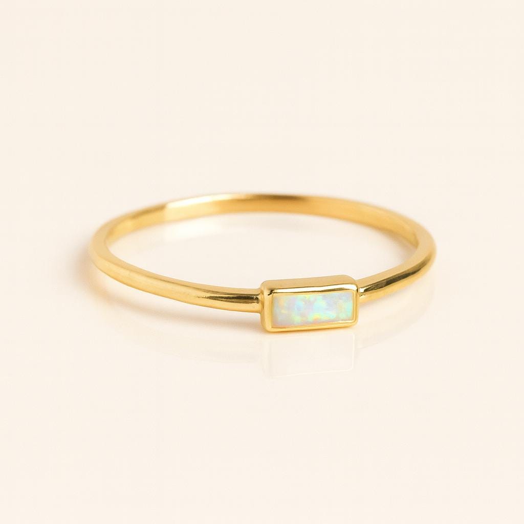 Baguette Opal Ring Dainty 925 Sterling Silver Stacking | Anima jewels