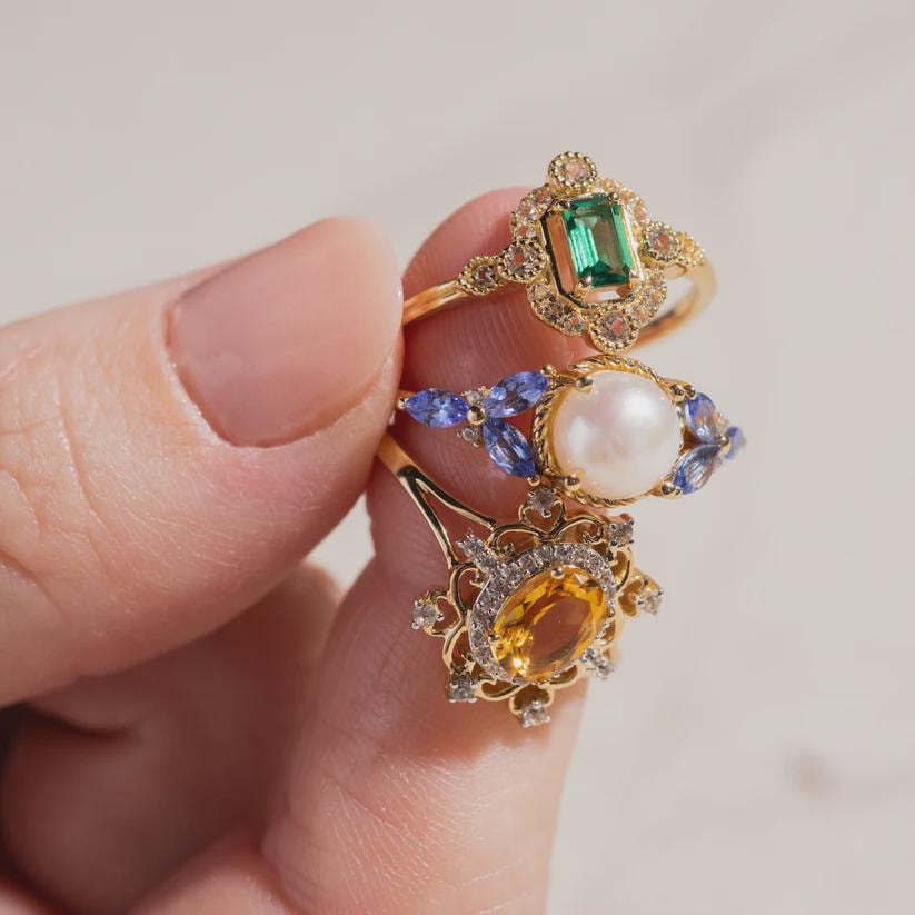 Vintage Inspired Pearl and Tanzanite Silver Statement Ring | Anima jewels