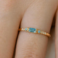 Aquamarine Baguette Ring | 14K Solid Rose Gold Dainty Stacking Band | Anima jewels