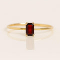 Emerald Cut Garnet Ring – January Birthstone Ring in 925 Sterling Silver – Minimalist Red Gemstone Stacking Ring