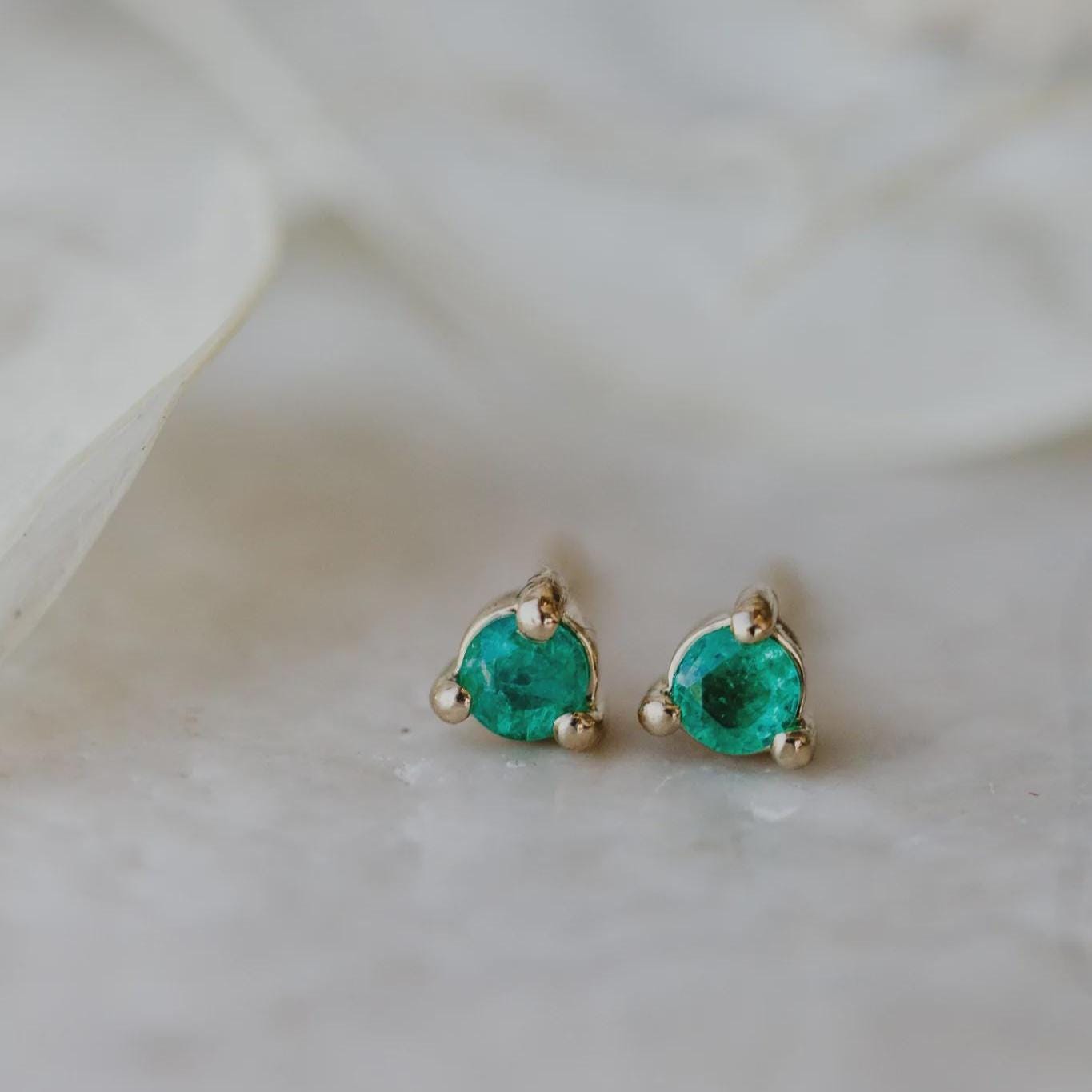 Personalized Birthstone Trio Stud Earrings in Solid 14k Gold | Anima Jewels