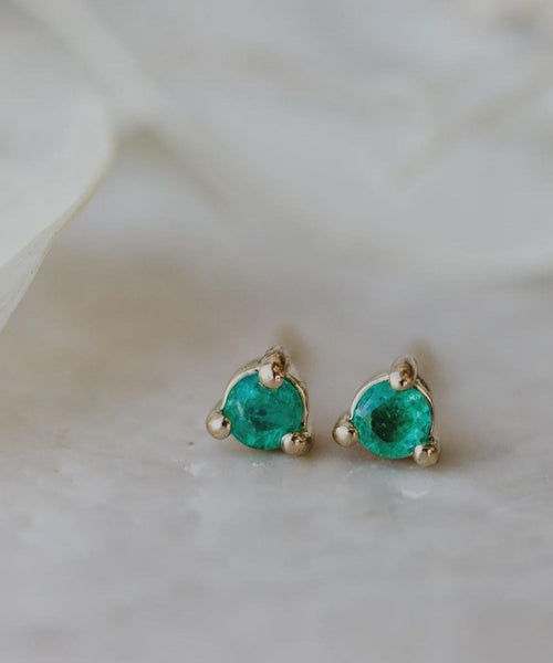 Personalized Birthstone Trio Stud Earrings in Solid 14k Gold | Anima Jewels