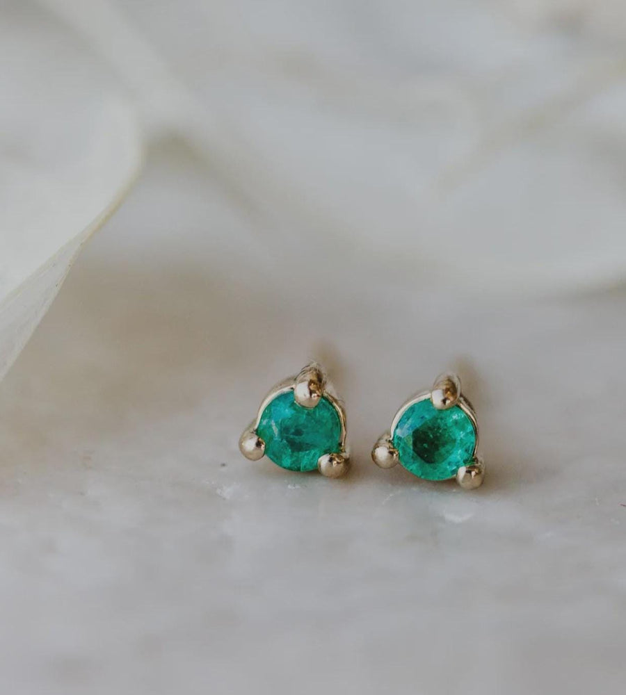 Personalized Birthstone Trio Stud Earrings in Solid 14k Gold | Anima Jewels