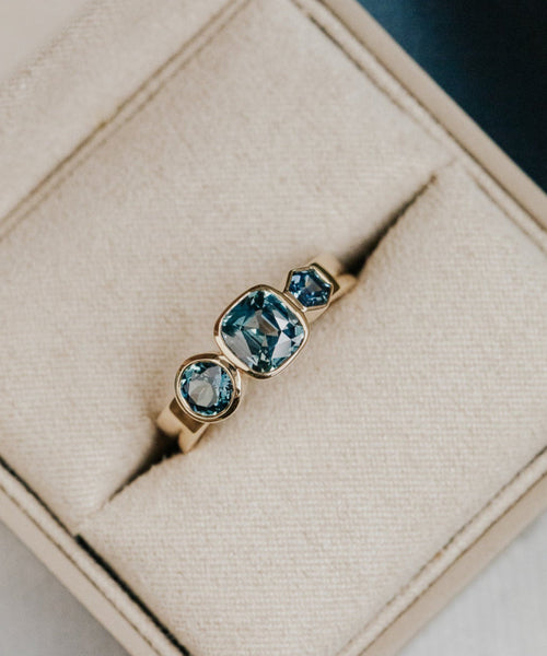 Hexagon Montana Sapphire Ring Silver Geometric Sapphire Engagement Ring Unique Birthstone Jewelry Modern Ring for Her Handmade Sapphire Ring