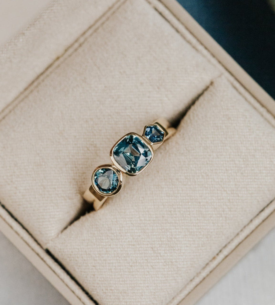 Hexagon Montana Sapphire Ring Silver Geometric Sapphire Engagement Ring Unique Birthstone Jewelry Modern Ring for Her Handmade Sapphire Ring