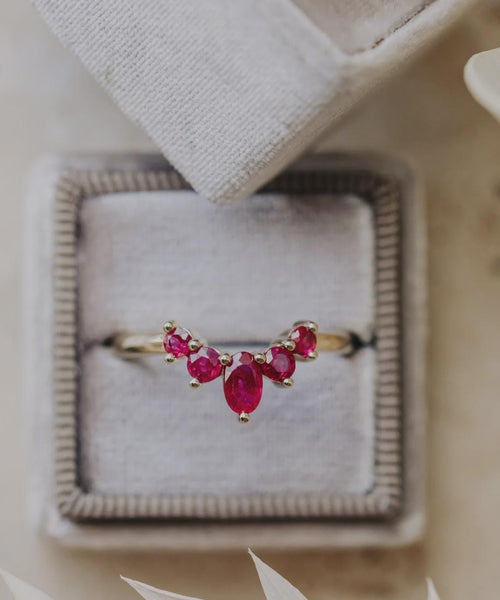 Ruby Curved Nesting Band Silver Chevron Tiara Stacking Ring | Anima jewels